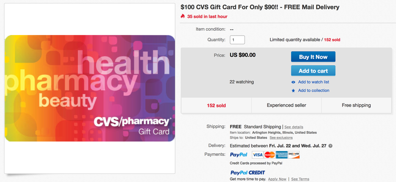$100 CVS Gift Card, $90